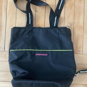 Nylon Tote Bag /Shoulder Bag Black Neon Yellow & Pink